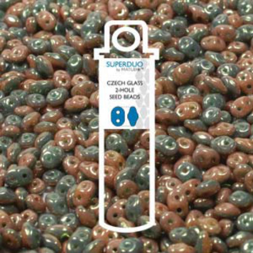 Super Duo 2.5mm x 5mm - DU0563132-14495 - Duet Opaque Green Turquoise Ivory Red Luster - 22.5gm Tube