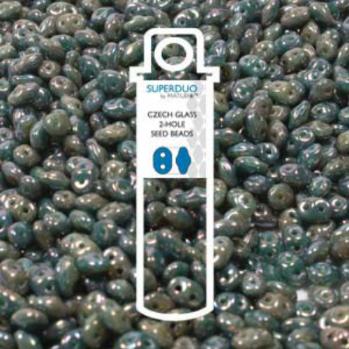 Super Duo 2.5mm x 5mm - DU0563132-15001 - Duet Opaque Green Turquoise Ivory Nebula - 22.5gm Tube