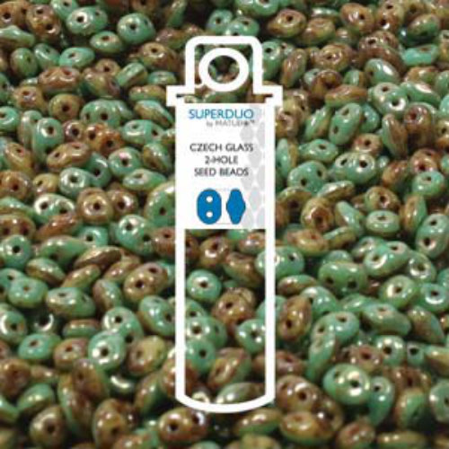 Super Duo 2.5mm x 5mm - DU0563132-43400 - Duet Opaque Green Turquoise Ivory Picasso - 22.5gm Tube