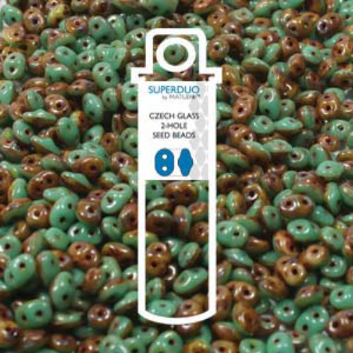 Super Duo 2.5mm x 5mm - DU0563132-86805 - Duet Opaque Green Turquoise Ivory Dark Travertine - 22.5gm Tube