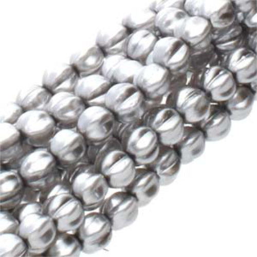 4mm Silver Melon Round Beads - 120 Bead Strand - 70484