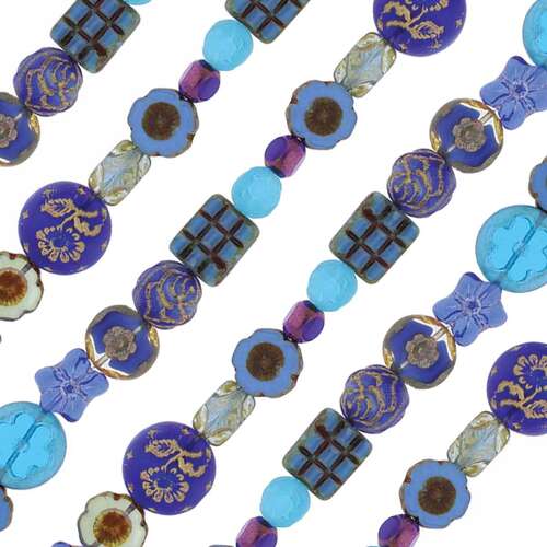 Czech Table Cut Glass Bead Strand - Blue Mix - TCMIX-BLUE