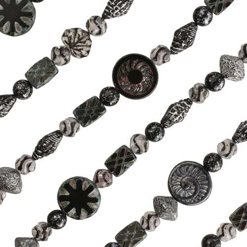 Czech Table Cut Glass Bead Strand - Black Mix - TCMIXA-JET