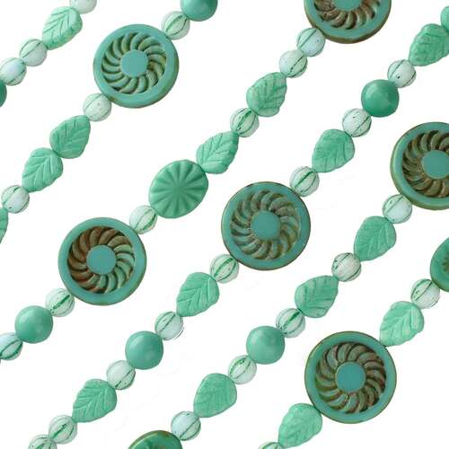 Czech Table Cut Glass Bead Strand - Green Mix - TCMIXA-GREEN