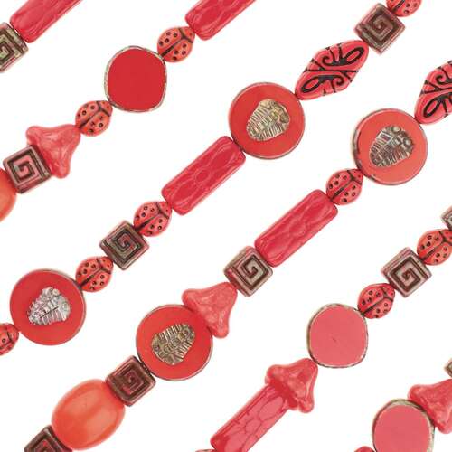 Czech Table Cut Glass Bead Strand - Red Mix - TCMIXA-RED
