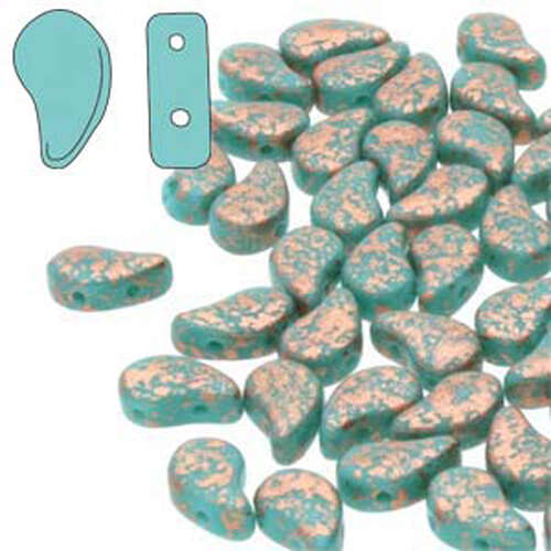 Paisley Duo 8mm x 5mm - Turquoise Green Copper Splash - PD8563130-94412 - 100gm Bag