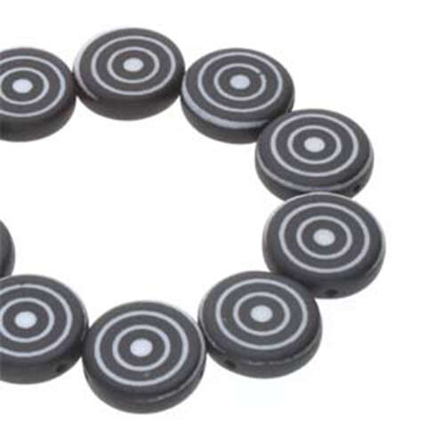 14mm 2 Hole Coin Bead - 10 Bead Strand - Target - Black & White - CN14-02010-29572DB