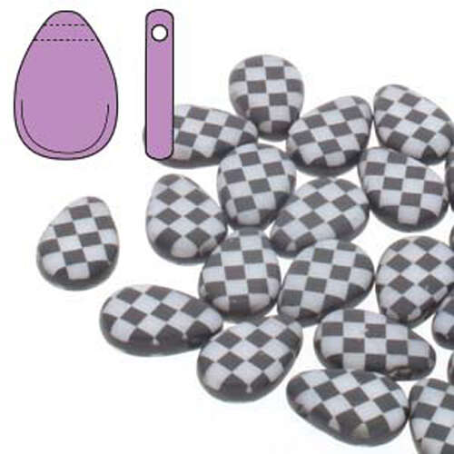 Tear Drop Beads - 30 Bead Strand - 9mm x 11mm - TD911-02010-29572CB - Checkered Black & White