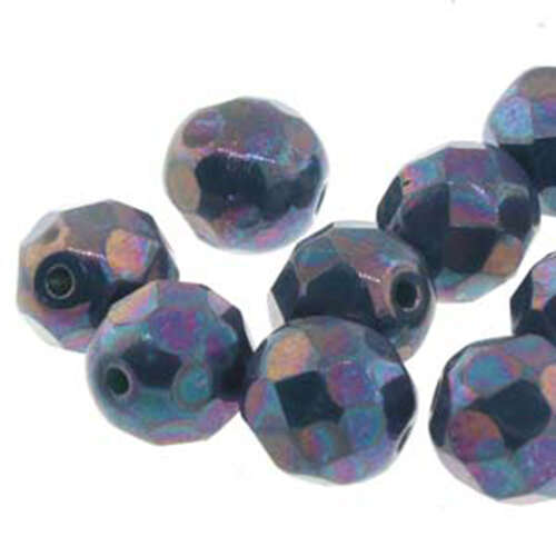 6mm Nebula Jet Round Faceted Beads, 25 Bead Strand - 6-FPR0623980-15001