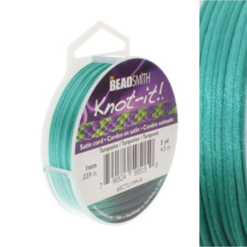 1mm Satin Cord - Turquoise - SCTU1MM - 5 Yard Spool