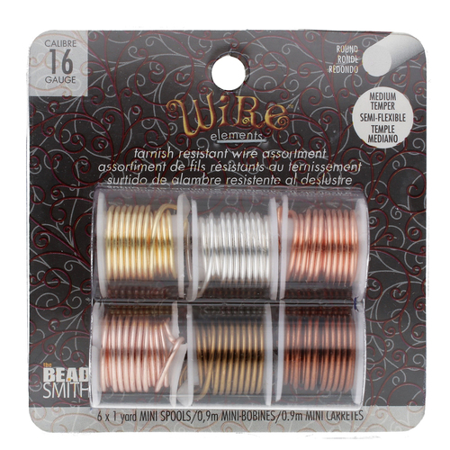Tarnish Resistant Medium Temper Assorted 16 Gauge Round Wire - 1yd / 0.9m - Box of 6 - NTW16-6P