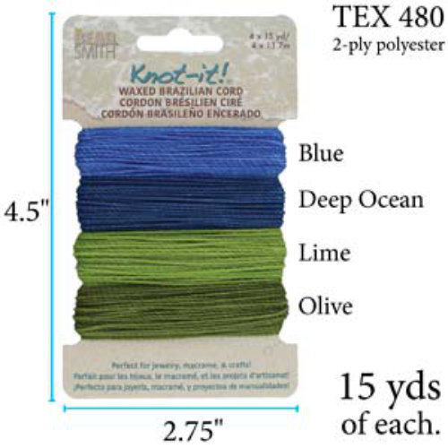 Brazilian 2 Ply Waxed Polyester Cord - PLY04-MIX09 - Hang Loose - 15 Yard  Card