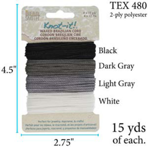 Brazilian 2 Ply Waxed Polyester Cord - PLY04-MIX03 - Day and Night - 15 Yard  Card