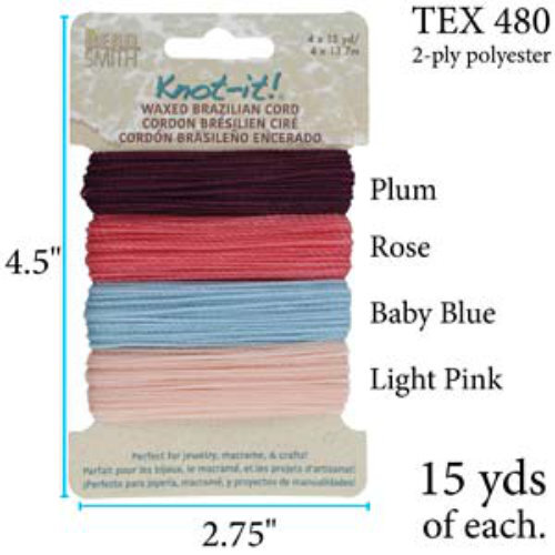 Brazilian 2 Ply Waxed Polyester Cord - PLY04-MIX05 - Youthful Expressions - 15 Yard  Card