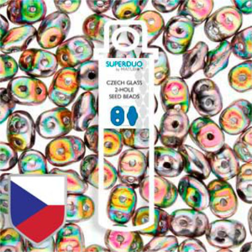 Super Duo 2.5mm x 5mm Czech Shield - DU0523980-28103CS - Jet Full Vitrail - 22.5gm Tube