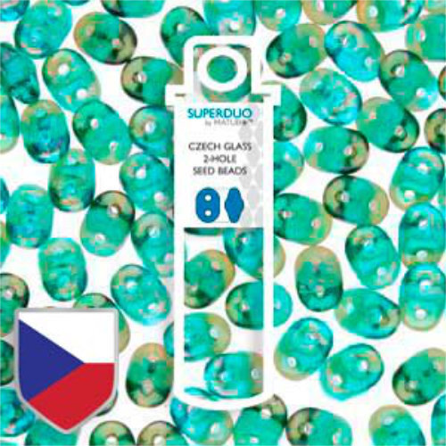 Super Duo 2.5mm x 5mm Czech Shield - DU0560020-22501CS - Aqua Celsian  - 22.5gm Tube