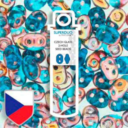 Super Duo 2.5mm x 5mm Czech Shield - DU0560020-27101CS - Aqua Capri Gold - 22.5gm Tube