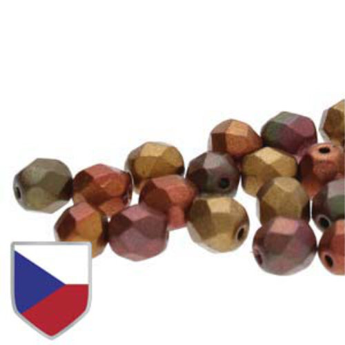 8mm Fire Polish Beads with Czech Shield - Crystal Violet Rainbow 00030-01640CS - 20 Bead Strand