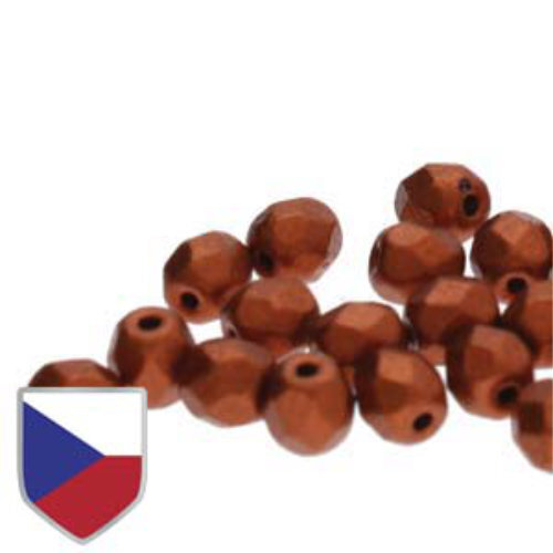 8mm Fire Polish Beads with Czech Shield - Crystal Bronze Fire Red 00030-01750CS - 20 Bead Strand
