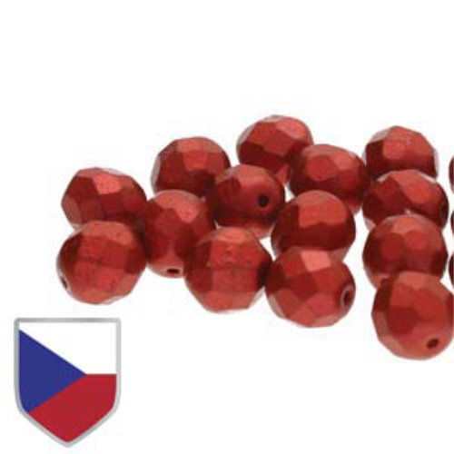 8mm Fire Polish Beads with Czech Shield - Chalk Lava Red 03000-01890CS - 20 Bead Strand