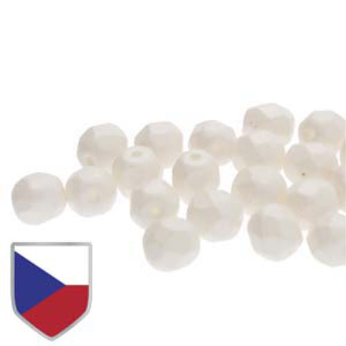 8mm Fire Polish Beads with Czech Shield - Pearl Shine White 02010-24001CS - 20 Bead Strand