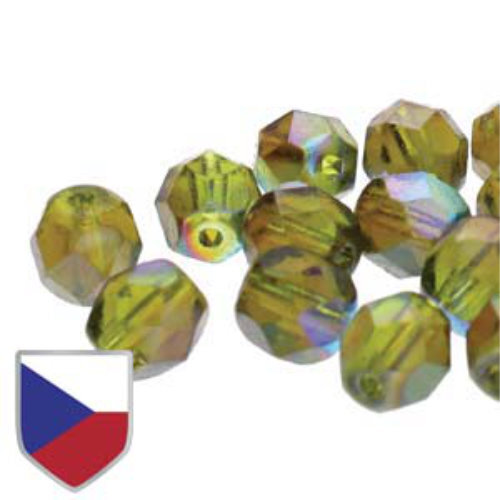 8mm Fire Polish Beads with Czech Shield - Olivine Brown Rainbow 50230-98532CS - 20 Bead Strand
