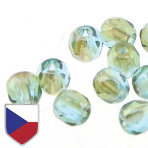 4mm Fire Polish Beads with Czech Shield - Aqua Celsian  60020-22501CS - 40 Bead Strand