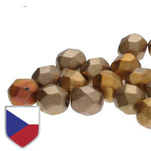 4mm Fire Polish Beads with Czech Shield - Crystal Gold Rainbow 00030-01610CS - 40 Bead Strand