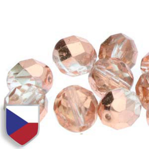 6mm Fire Polish Beads with Czech Shield - Crystal Capri Gold 00030-27101CS - 25 Bead Strand