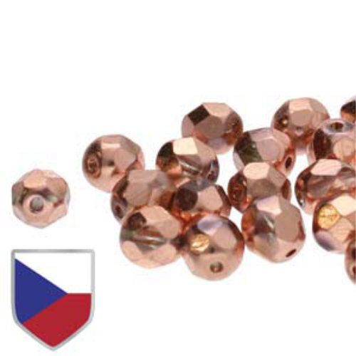 6mm Fire Polish Beads with Czech Shield - Crystal Full Capri Gold 00030-27103CS - 25 Bead Strand