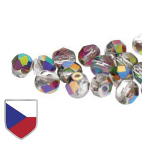 6mm Fire Polish Beads with Czech Shield - Crystal Vitrail 00030-28101CS - 25 Bead Strand