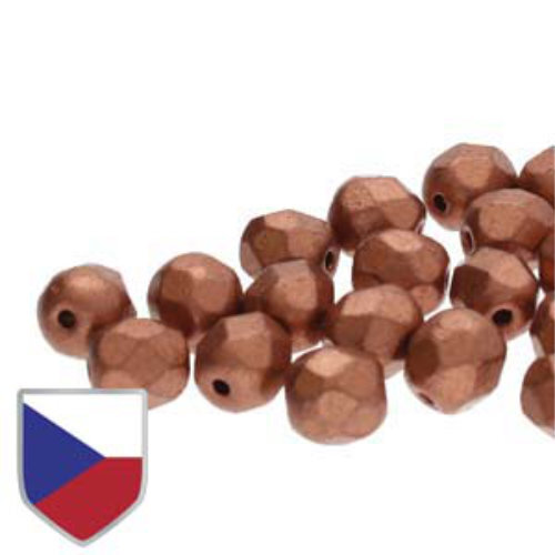 6mm Fire Polish Beads with Czech Shield - Crystal Bronze Copper 00030-01780CS - 25 Bead Strand