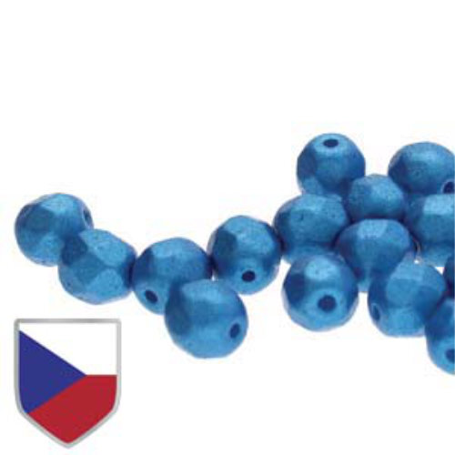 6mm Fire Polish Beads with Czech Shield - Pearl Shine Azuro 02010-24009CS - 25 Bead Strand