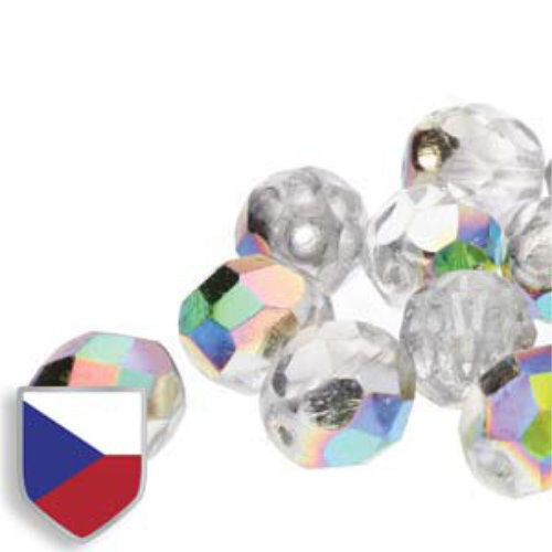 8mm Fire Polish Beads with Czech Shield - Crystal Sunset 00030-27137CS - 20 Bead Strand