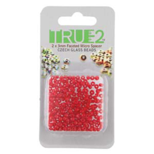 Faceted Micro Spacers 2mm x 3mm - Red - 6gm Card - FPMS2393200