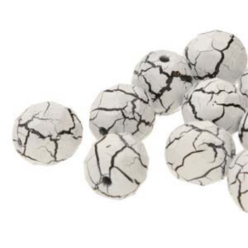 6mm Fire Polish Beads - Ionic White / Jet 02010-24601 - 25 Bead Strand