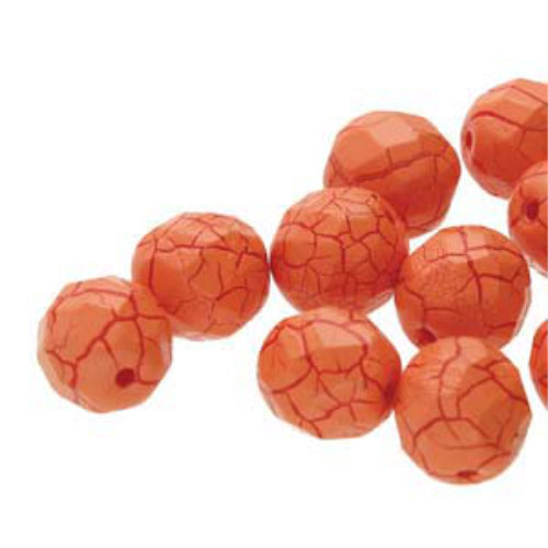 6mm Fire Polish Beads - Ionic Orange / Dark Red 02010-24608 - 25 Bead Strand
