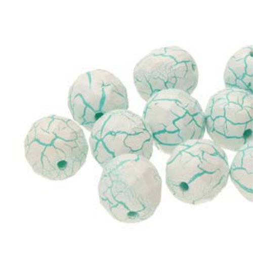 8mm Fire Polish Beads - Ionic White / Green 02010-24605 - 20 Bead Strand