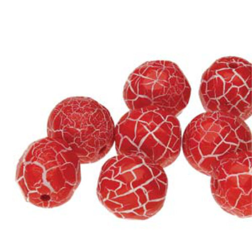 8mm Fire Polish Beads - Ionic Red / White 02010-24610 - 20 Bead Strand
