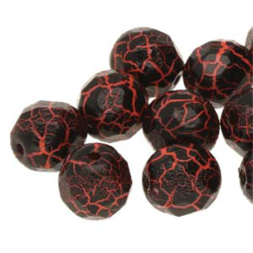 8mm Fire Polish Beads - Ionic Jet / Orange 02010-24616 - 20 Bead Strand