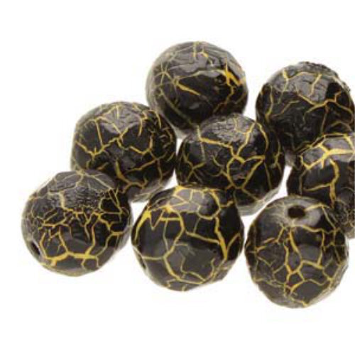8mm Fire Polish Beads - Ionic Jet / Yellow 02010-24617 - 20 Bead Strand