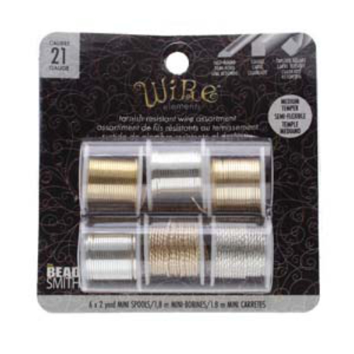 Tarnish Resistant Medium Temper Mix - Gold / Silver 21 Gauge Half Round / Square / Twisted Wire - 2yd / 1.8m - Box of 6 - NTW21SH-6P
