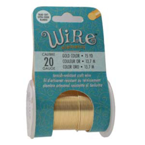 Tarnish Resistant Soft Temper Gold 20 Gauge Round Wire - 15yd / 13m Spool - CW20R-GL-15
