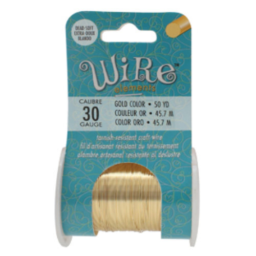 Tarnish Resistant Soft Temper Gold 30 Gauge Round Wire - 50yd / 45m Roll - CW30R-GL-50