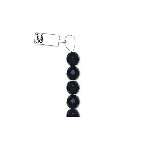 8mm Jet Round Faceted Beads, 100 Bead Strand - FPR082398