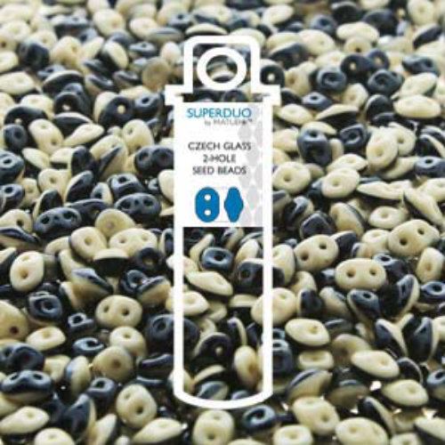 Super Duo 2.5mm x 5mm - DU0503849-14413 - Duet Black & White Beige Luster - 22.5gm Tube