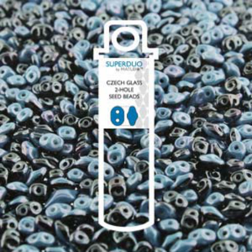 Super Duo 2.5mm x 5mm - DU0503849-14464 - Duet Black & White Blue Luster - 22.5gm Tube