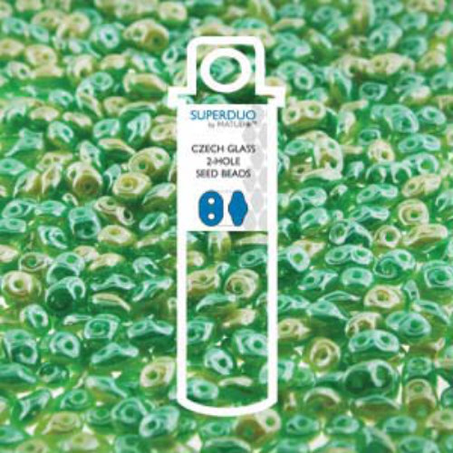 Super Duo 2.5mm x 5mm - DU0563132-14400 - Duet Opaque Green Turquoise Ivory Luster - 22.5gm Tube