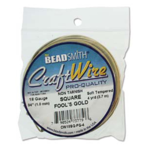 Tarnish Resistant Soft Temper Fools Gold 18 Gauge Square Wire - 4yd / 3.6m Spool - CW18SQ-FG-4