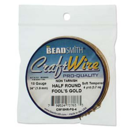 Tarnish Resistant Soft Temper Fools Gold 18 Gauge Half Round Wire - 4yd / 3.6m Spool - CW18HR-FG-4